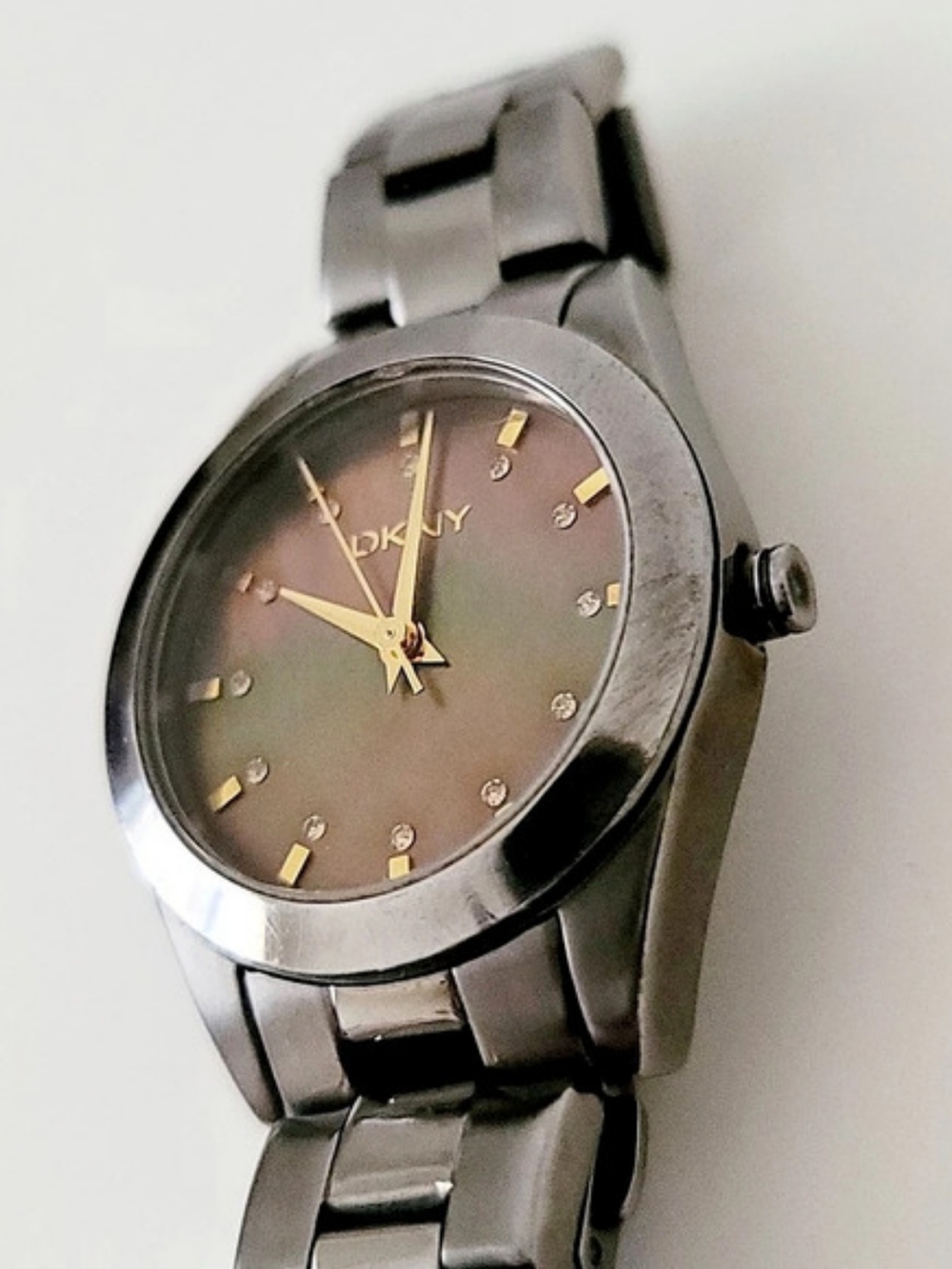 DKNY Women's Gunmetal Crystal Shell Dial Watch NY8622 Stainless Steel Watch